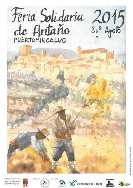 cartel feria solidaria de antaño que ver en puertomingalvo en agosto